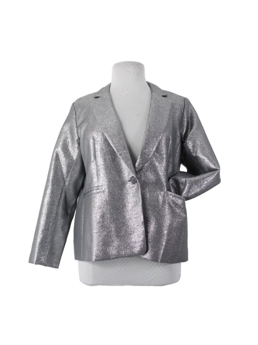 Joan Rivers Blazer Jacket Red Carpet Sz XLP Silver Metallic Pockets Cotton Poly - Picture 2 of 11